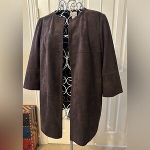 Chico’s Faux Suede Gold Zipper Detail Jacket Duster Dark Brown Size 1